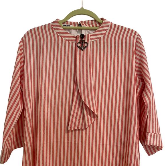 Swag Red Stripe Quarter Sleeve Blouse Sz M - Picture 3 of 11